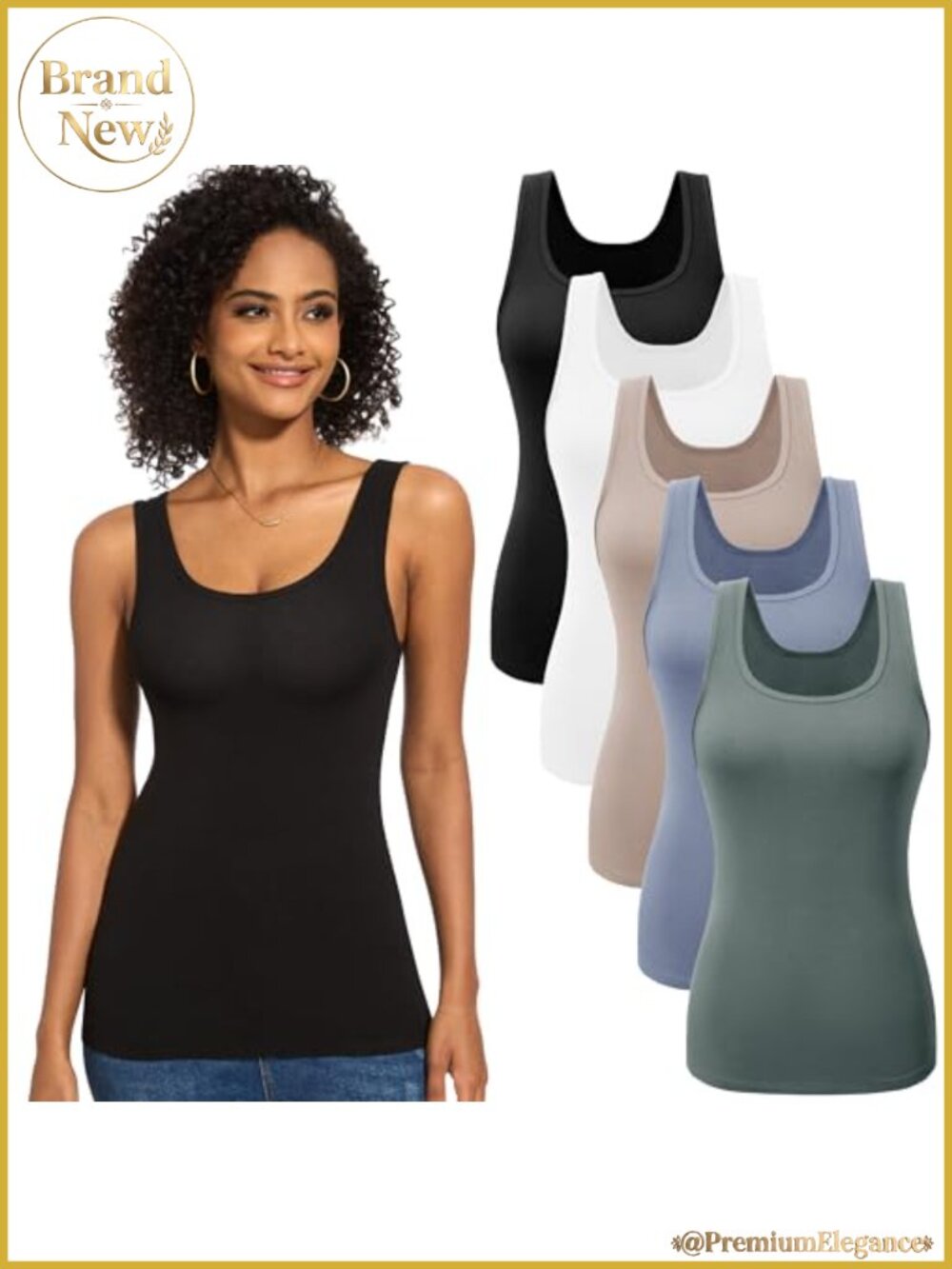 5 Pack Ribbed Tank Tops for Women Layering Undershirts Sleeveless Scoop Neck